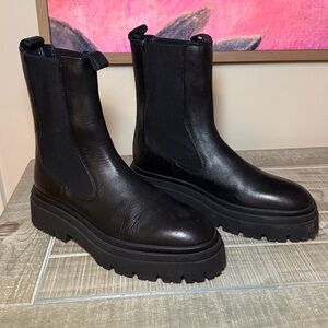 Zara Black Leather Combat Boots